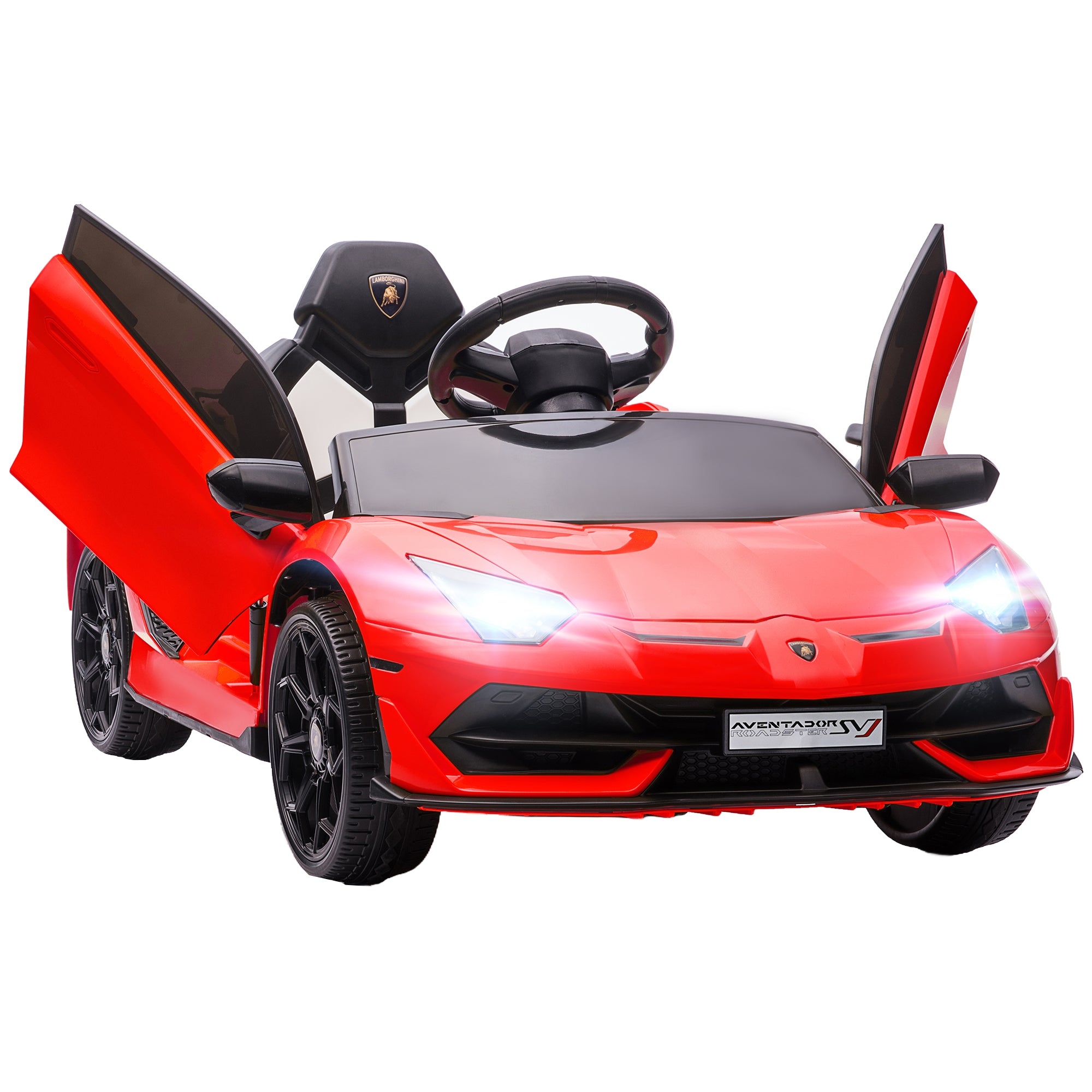 Aosom Lamborghini Aventador Licensed Kids Ride On Car With Scissor Doors, Easy Transport, 12V Electric Car For Kids With Remote Control, Suspension System, Horn, Music, Lights, Red Red Steel