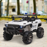 Aosom Big Size 53"L 2 Seater 12V Police Car Ride On Truck With Remote Control And Siren, Battery Operated Electric Car For Kids With Suspension, Mp3 Player, Lights, Music, Horn, White White Steel