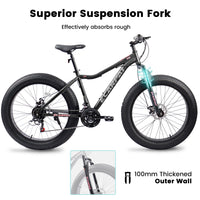 Ecarpat 26 Inch Fat Tires Mountain Bike, 4 Inch Wide Wheel, 21 Speed Disc Brakes, Mens Womens Trail Beach Snow Commuter City Mountain Bike, Carbon Steel Frame Front Fork Bicycles Cycling Black Durable Garden & Outdoor Sporty Multifunctional Polyurethane