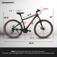 Ecarpat Mountain Bike 24 Inch Wheels, 21 Speed Mens Womens Trail Commuter City Mountain Bike, Carbon Steel Frame Disc Brakes Thumb Shifter Front Fork Bicycles Black Red Carbon Steel