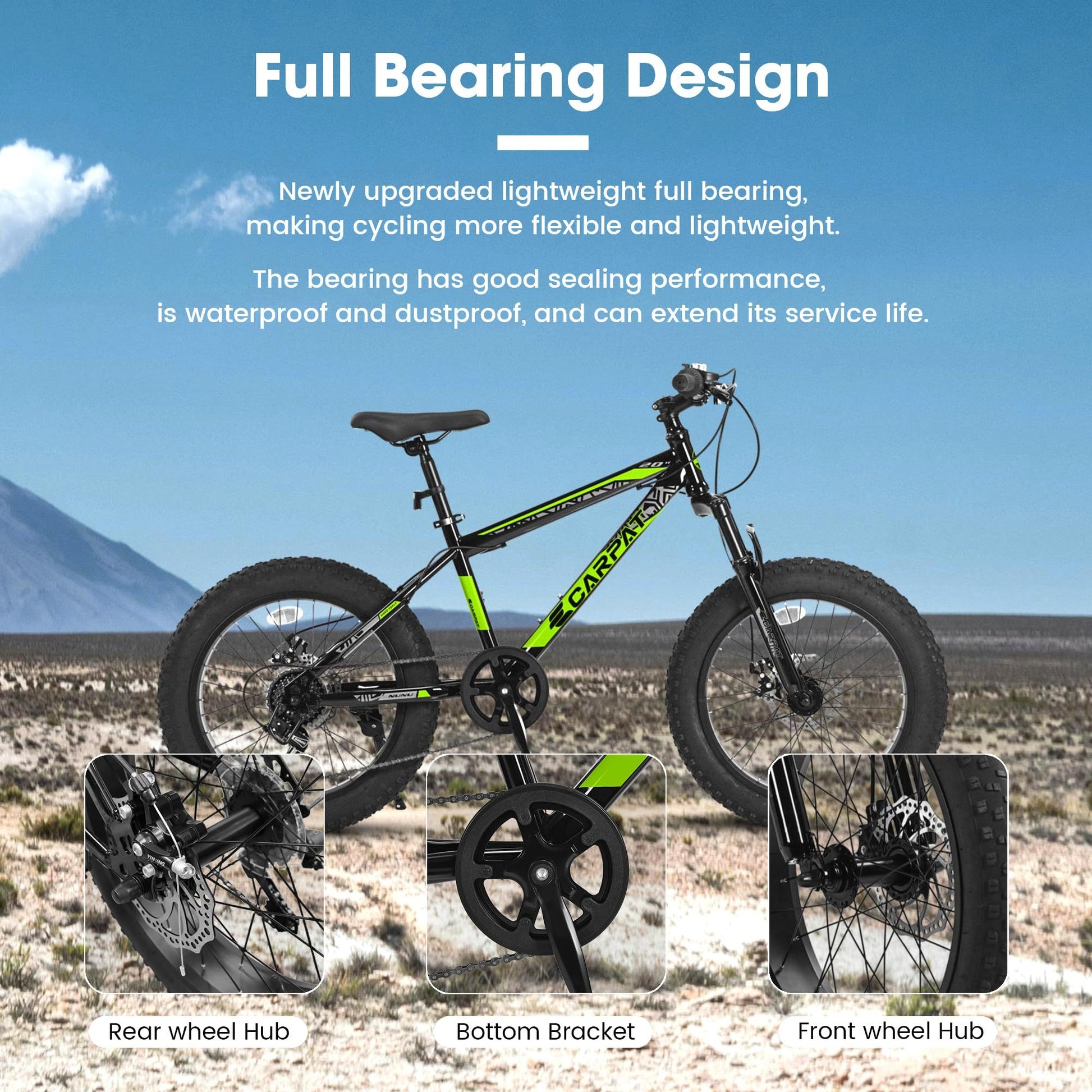 Ecarpat Kids Bike 20 Inch Wheels, 4" Wide Fat Tire Snow Mountain Bike Ages 8 12 Year Old, Steel Frame, 7 Speed Teenager Children Kids' Bicycles Cycling Blackish Green Durable Garden & Outdoor Modern,Sporty Multifunctional Polyurethane Foam Steel