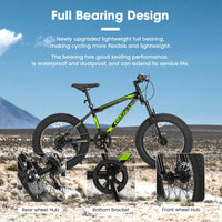 Ecarpat Kids Bike 20 Inch Wheels, 4" Wide Fat Tire Snow Mountain Bike Ages 8 12 Year Old, Steel Frame, 7 Speed Teenager Children Kids' Bicycles Cycling Blackish Green Durable Garden & Outdoor Modern,Sporty Multifunctional Polyurethane Foam Steel