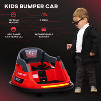 Aosom 12V Bumper Car For Kids 1.5 5 Years Old, Electric Ride On Bumper With 360 Degree Spin, Remote Control, Led Lights And Music, Red Red Steel