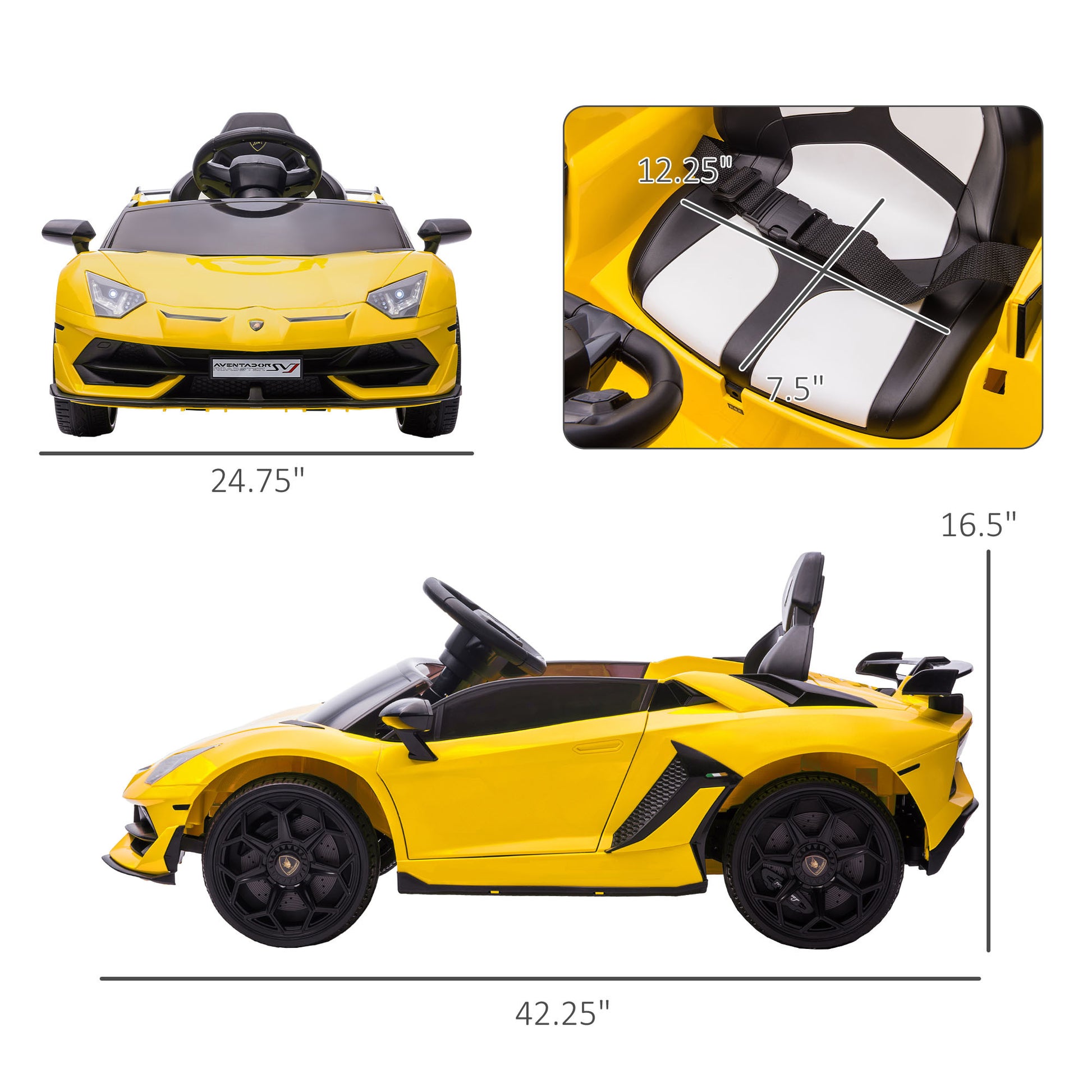 Aosom Lamborghini Aventador Licensed Kids Ride On Car With Scissor Doors, Easy Transport, 12V Electric Car For Kids With Remote Control, Suspension System, Horn, Music, Lights, Yellow Yellow Steel