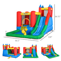 Outsunny 6 In 1 Kids Bounce House Inflatable Water Slide With Pool, Water Cannon, Climbing Wall, Inflator Included, Jumping Castle Kids Backyard Activity Outdoor Water Play Toy Multicolor Fabric