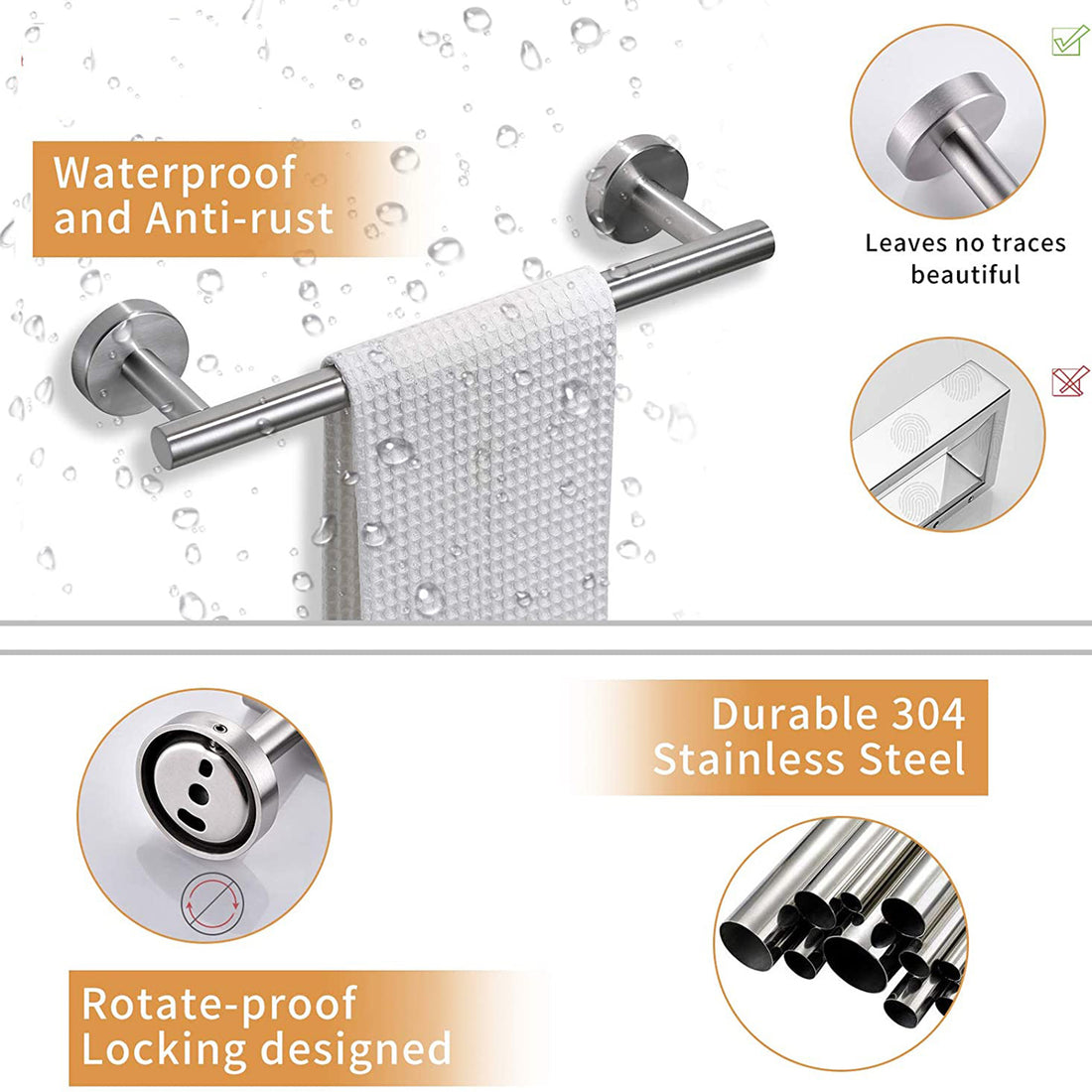 4 Pieces Brushed Nickle Bathroom Accessories Set, Stainless Steel Bathroom Hardware Set, Bath Towel Bar Set, Towel Racks For Bathroom Wall Mounted. Brushed Nickel Bathroom Antique,Classic,Industrial,Modern Stainless Steel