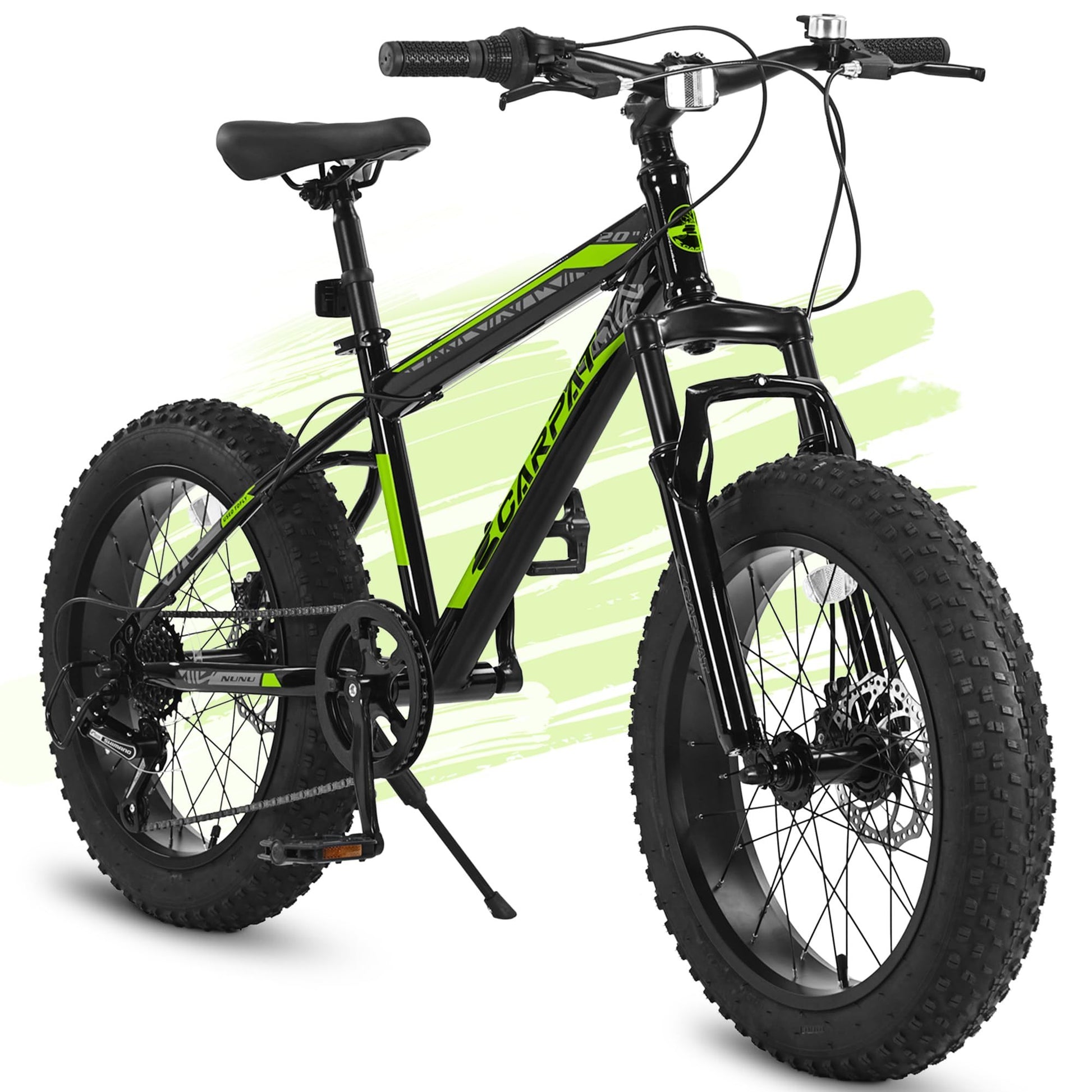 Ecarpat Kids Bike 20 Inch Wheels, 4" Wide Fat Tire Snow Mountain Bike Ages 8 12 Year Old, Steel Frame, 7 Speed Teenager Children Kids' Bicycles Cycling Blackish Green Durable Garden & Outdoor Modern,Sporty Multifunctional Polyurethane Foam Steel