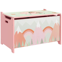 Qaba Toy Box With Lid, Toy Chest Storage Organizer For Bedroom With Safety Hinge, Cute Animal Design, Pink Pink Mdf