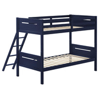 Blue Twin Twin Bunk Bed With Built In Ladder Blue Bedroom Transitional Rubberwood Wood