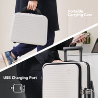 Carry On Luggage 20 Inch Front Open Luggage Lightweight Suitcase With Front Pocket And Usb Port, 1 Portable Carrying Case White Abs