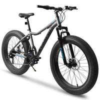 Ecarpat 26 Inch Fat Tires Mountain Bike, 4 Inch Wide Wheel, 21 Speed Disc Brakes, Mens Womens Trail Beach Snow Commuter City Mountain Bike, Carbon Steel Frame Front Fork Bicycles Cycling Gray Durable Garden & Outdoor Contemporary,Sporty Multifunctional