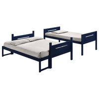 Blue Twin Full Bunk Bed With Built In Ladder Blue Bedroom Transitional Rubberwood Wood