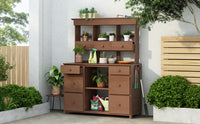 Garden Potting Bench Table, Rustic And Sleek Design With Multiple Drawers And Shelves For Storage, Brown Brown Garden & Outdoor Rustic Wood