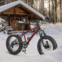 Ecarpat Kids Bike 20 Inch Wheels, 4" Wide Fat Tire Snow Mountain Bike Ages 8 12 Year Old, Steel Frame, 7 Speed Teenager Children Kids' Bicycles Black Red Steel