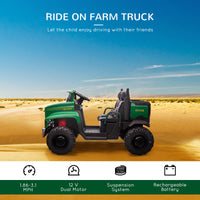 Aosom Ride On Tractor 2 Seater Battery Powered Car For Kids With Large High Traction Wheels, 12V Truck Ride On Toy With Rear Storage, Outdoor Toy, Green Green Steel
