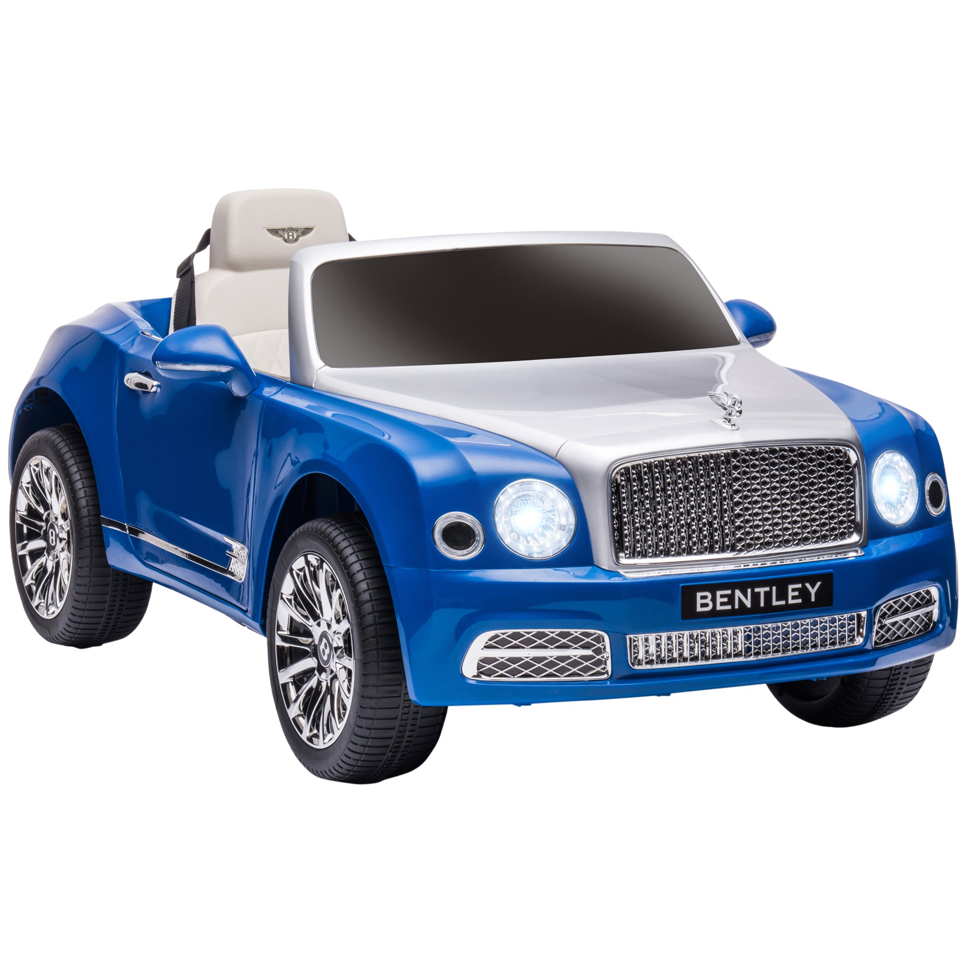 Aosom Bentley Mulsanne 12V Ride On Car, Battery Powered Car With Remote Control, Suspension, Startup Sound, Led Lights, Mp3, Horn, Music, Forward And Backward, 2 Motors, Blue Blue Steel