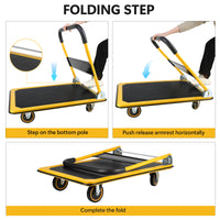 Platform Truck Hand Truck Large Size Foldable Dolly Cart For Moving Easy Storage And 360 Degree Swivel Wheels 660Lbs Weight Capacity Yellow Steel