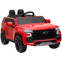 Aosom Chevrolet Tahoe Licensed Kids Ride On Car, 12V Battery Powered Kids Electric Car With Remote Control, Music, Lights, Horn, Suspension For 3 6 Years Old, Red Red Steel