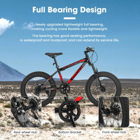 Ecarpat Kids Bike 20 Inch Wheels, 4" Wide Fat Tire Snow Mountain Bike Ages 8 12 Year Old, Steel Frame, 7 Speed Teenager Children Kids' Bicycles Black Red Steel