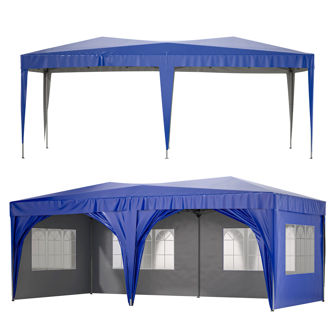 10'X20' Ez Pop Up Canopy Outdoor Portable Party Folding Tent With 6 Removable Sidewalls Carry Bag 6Pcs Weight Bag Beige Blue Blue Metal