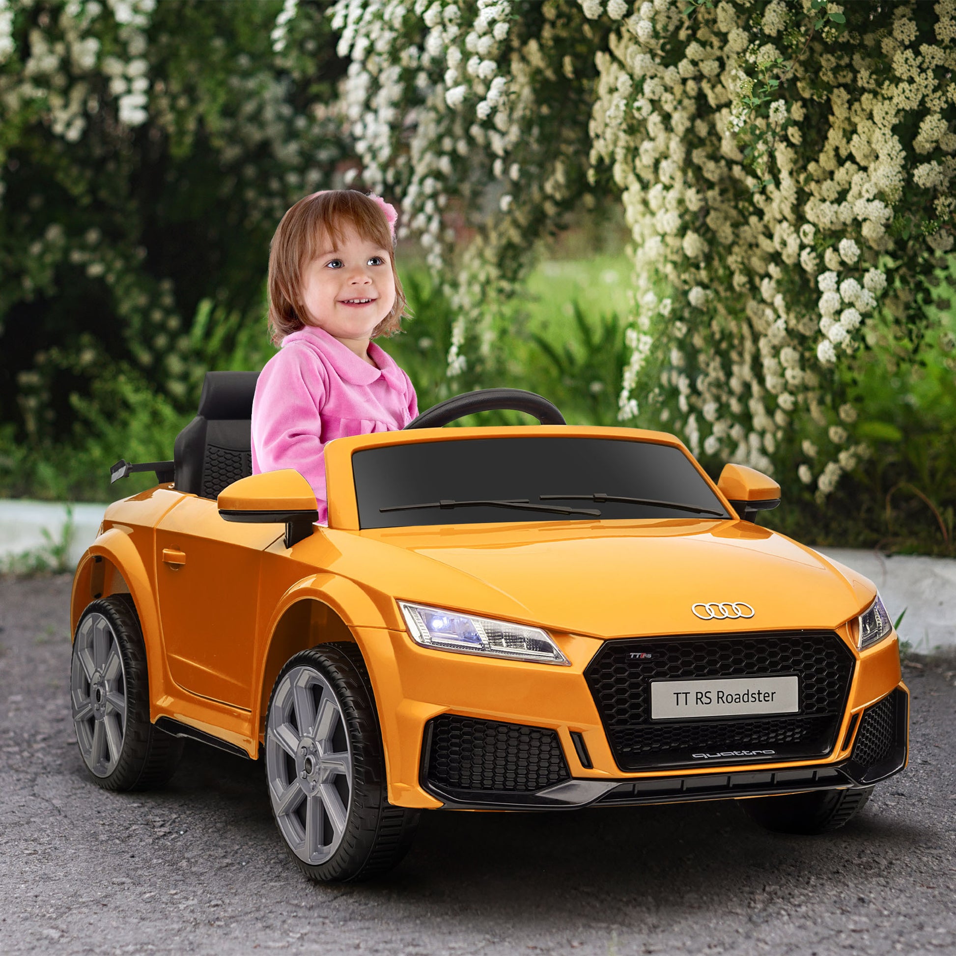 Aosom 6V Kids Electric Ride On Car, Licensed Audi Tt Rs With Suspension System And Remote Control, Horn, 5 Songs, Lights, Mp3 Player Yellow Yellow Steel