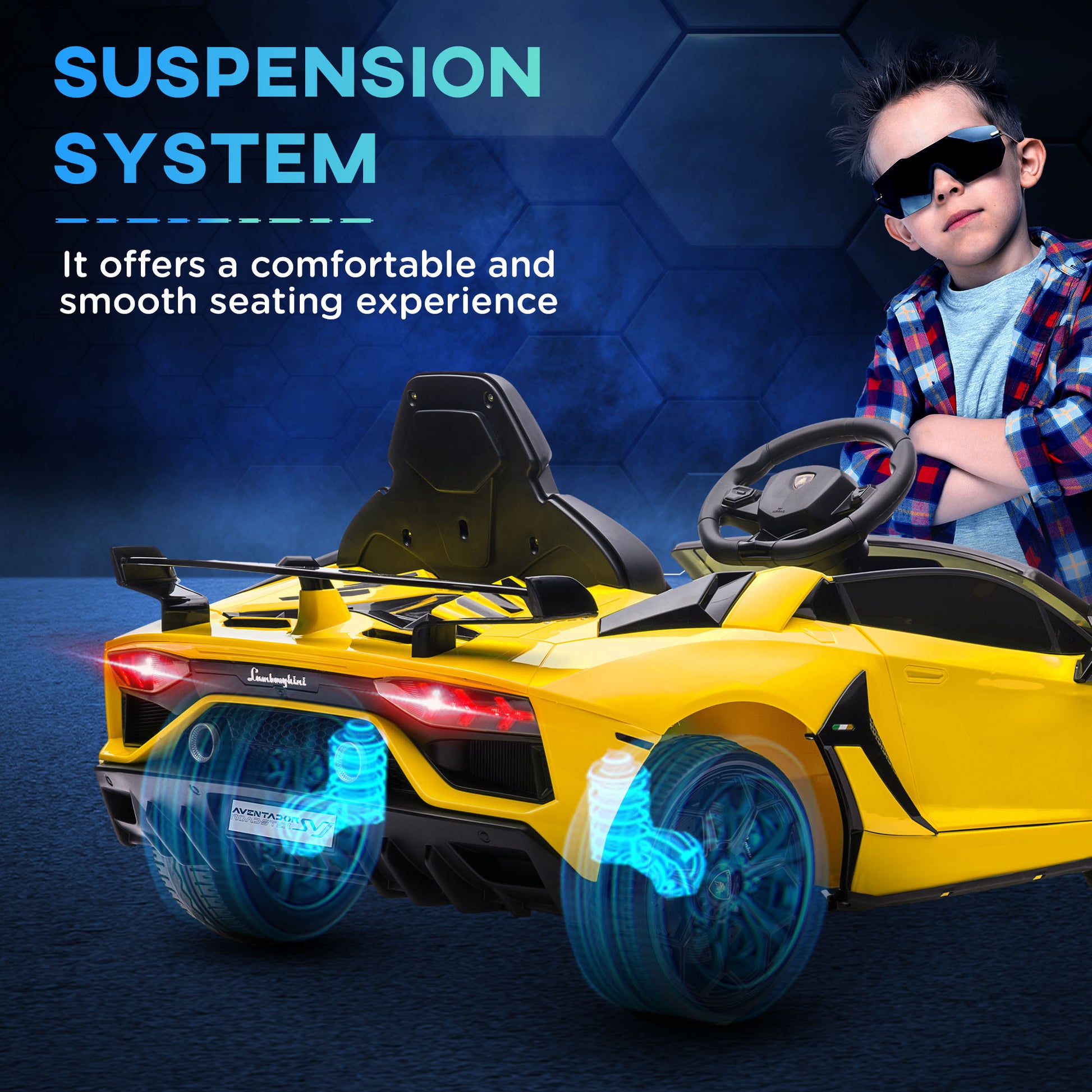 Aosom Lamborghini Aventador Licensed Kids Ride On Car With Scissor Doors, Easy Transport, 12V Electric Car For Kids With Remote Control, Suspension System, Horn, Music, Lights, Yellow Yellow Steel