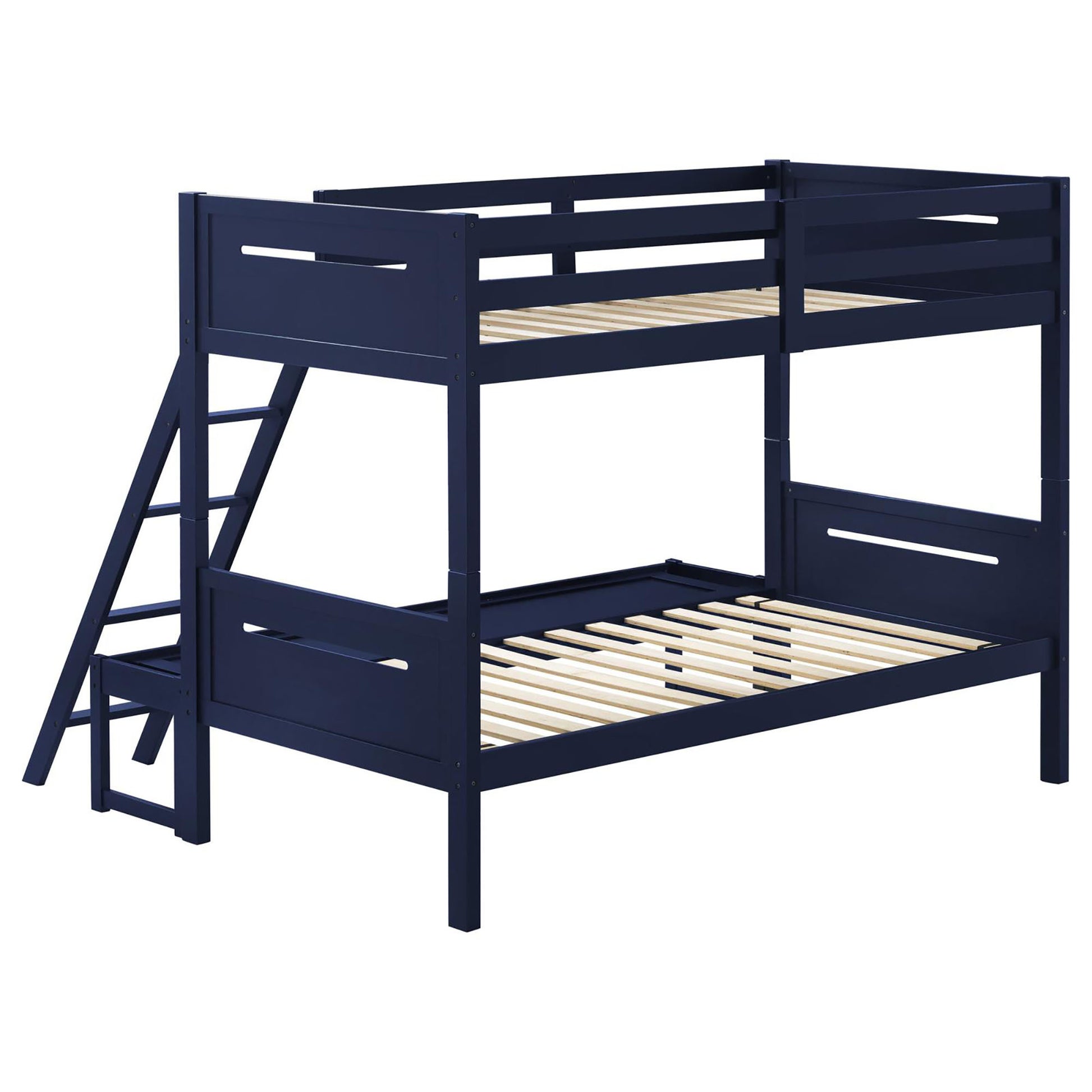 Blue Twin Full Bunk Bed With Built In Ladder Blue Bedroom Transitional Rubberwood Wood