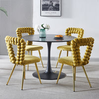 Yellow And Gold Modern Chair Set Of 4 With Iron Tube Legs, Soft Cushions And Comfortable Backrest, Suitable For Dining Room, Living Room, Cafe,Hairball Back Yellow Fabric