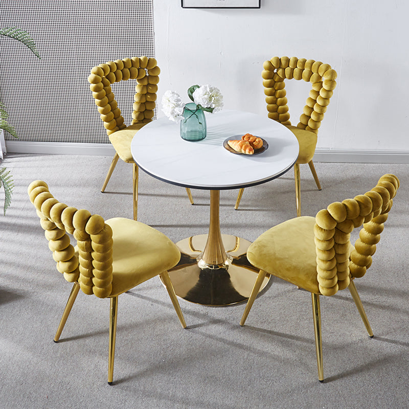 Yellow And Gold Modern Chair Set Of 4 With Iron Tube Legs, Soft Cushions And Comfortable Backrest, Suitable For Dining Room, Living Room, Cafe,Hairball Back Yellow Fabric