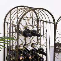 Homcom 45 Bottle Wrought Iron Wine Rack Jail With Lock Antique Bronze Bronze Iron