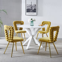 Yellow And Gold Modern Chair Set Of 4 With Iron Tube Legs, Soft Cushions And Comfortable Backrest, Suitable For Dining Room, Living Room, Cafe,Hairball Back Yellow Fabric