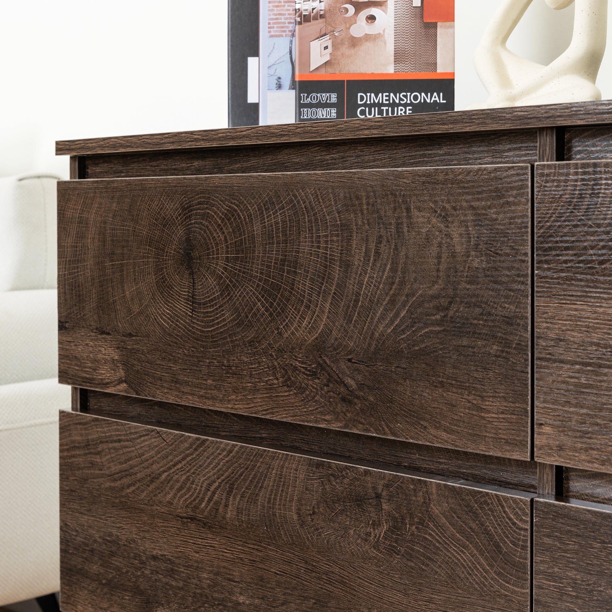 Drawer Dresser Cabinet, Sideboard, Bar Counter, Buffet Counter, Table Lockers, Three Plus Three Drawers Audit, Can Be Used For Dining Room, Living Room, Bedroom, Kitchen Corridor, Color: Dark Gray