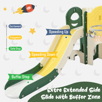Kids Slide Playset Structure 9 In 1, Freestanding Space Set With Slide, Arch Tunnel, Ring Toss, Drawing Whiteboardl And Basketball Hoop For Toddlers, Kids Climbers Playground Yellow Hdpe Indoor & Outdoor Use