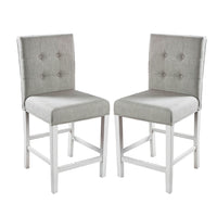Set Of 2 Fabric Counter Height Chair In Antique White And Light Gray Antique White Dining Room Dining Chairs Wood Fabric
