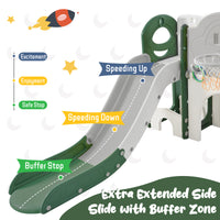 Kids Slide Playset Structure 9 In 1, Freestanding Space Set With Slide, Arch Tunnel, Ring Toss, Drawing Whiteboardl And Basketball Hoop For Toddlers, Kids Climbers Playground Green Hdpe Indoor & Outdoor Use