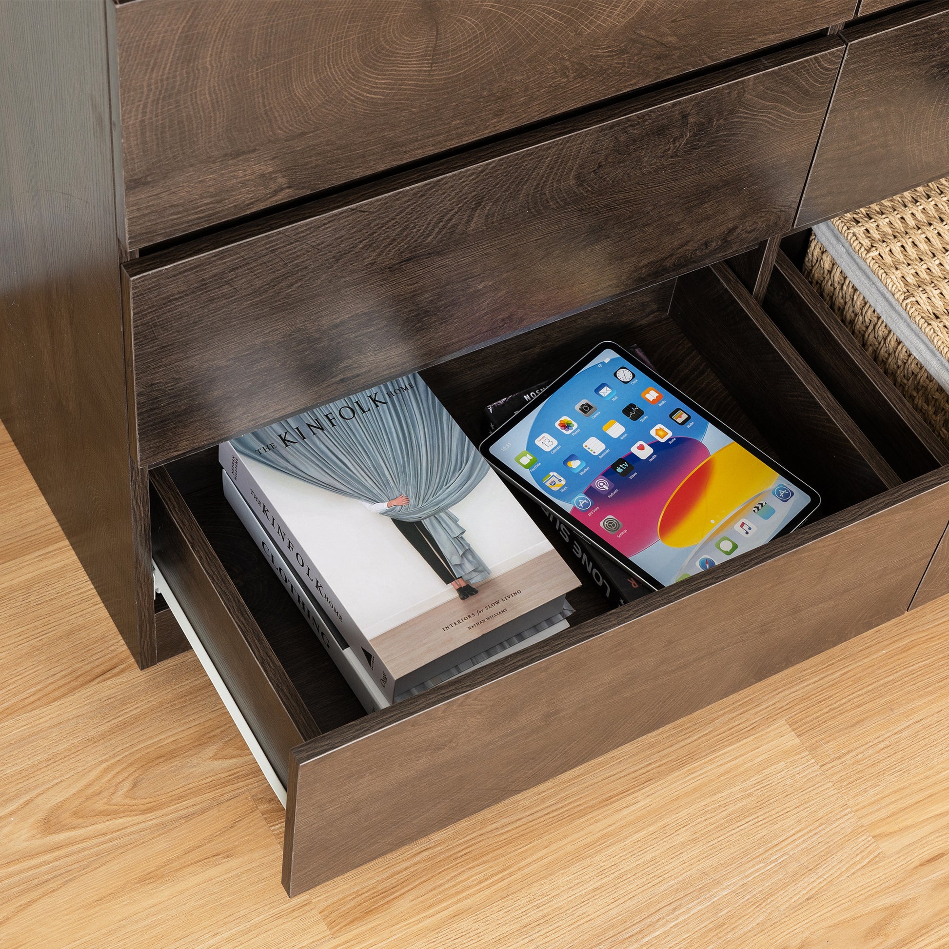 Drawer Dresser Cabinet, Sideboard, Bar Counter, Buffet Counter, Table Lockers, Three Plus Three Drawers Audit, Can Be Used For Dining Room, Living Room, Bedroom, Kitchen Corridor, Color: Dark Gray