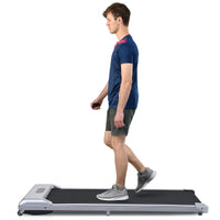 2 In 1 Under Desk Electric Treadmill 2.5Hp, Remote Control, Display, Walking Jogging Running Machine Fitness Equipment For Home Gym Office Silver Metal