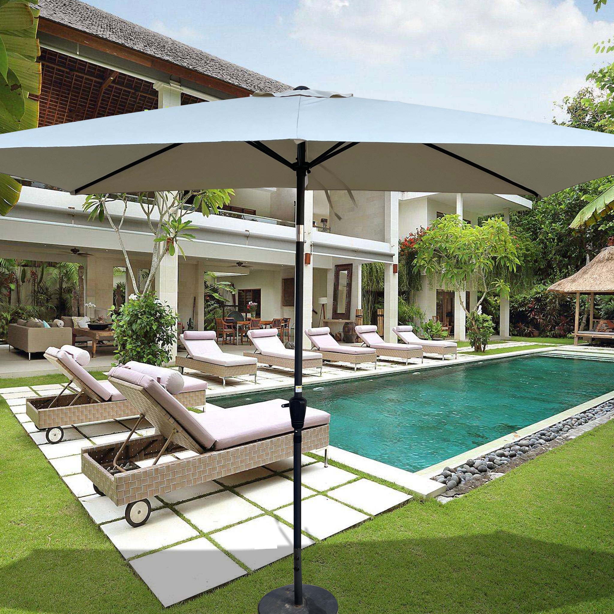 6 X 9Ft Patio Umbrella Outdoor Waterproof Umbrella With Crank And Push Button Tilt Without Flap For Garden Backyard Pool Swimming Pool Market Frozen Dew Steel