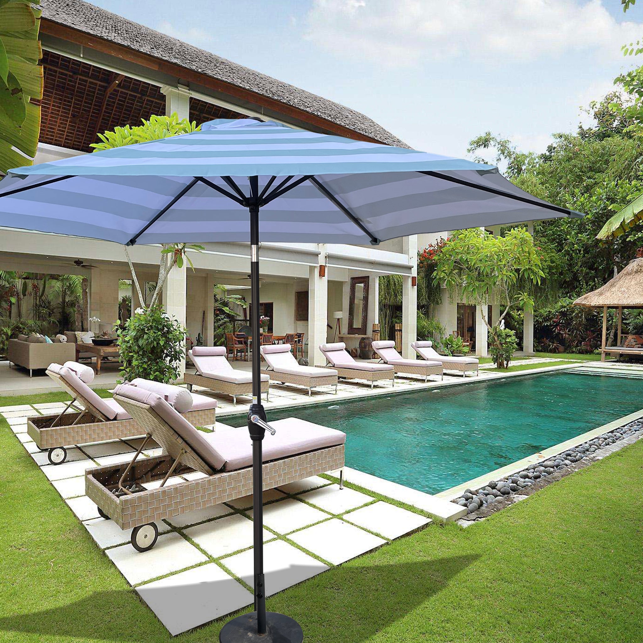 9Ft Umbrella Ice Blue Stripe Ice Blue Stripe Metal