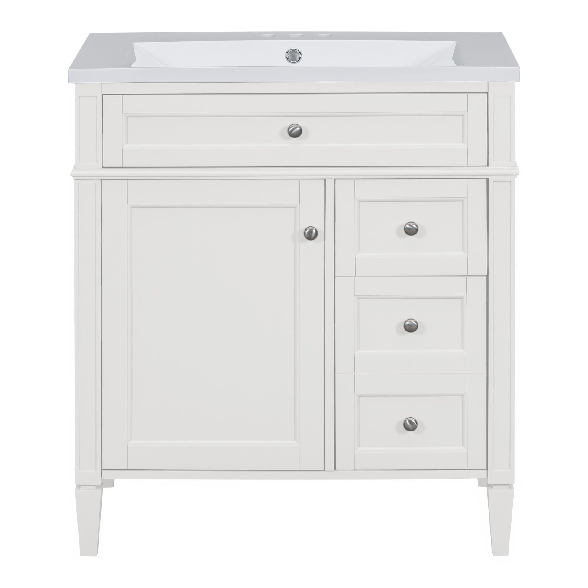 30'' Bathroom Vanity With Top Sink, Modern Bathroom Storage Cabinet With 2 Drawers And A Tip Out Drawer, Single Sink Bathroom Vanity 3 White 1 2 Adjustable Shelves Bathroom Freestanding Solid Wood Mdf Painted