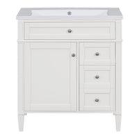 30'' Bathroom Vanity With Top Sink, Modern Bathroom Storage Cabinet With 2 Drawers And A Tip Out Drawer, Freestanding Vanity Set With Mirror Cabinet, Single Sink Bathroom Vanity 3 White Bathroom Solid Wood Mdf Resin Painted