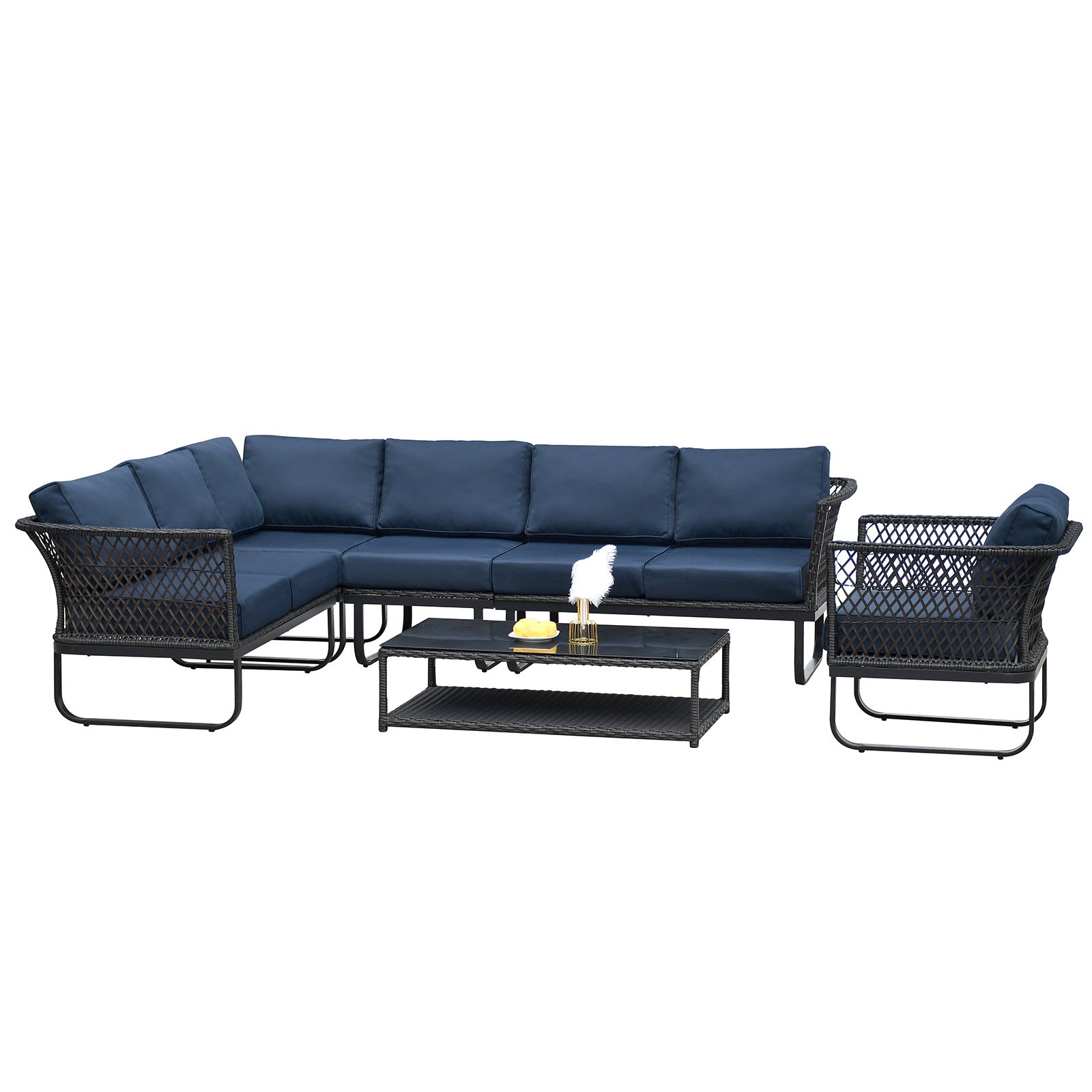 Outdoor Coffee Table Yes Complete Patio Set Black Rust Resistant Frame Garden & Outdoor Casual Sectional Seating Groups Glass