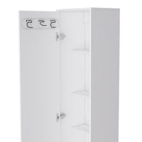 Laska 70" Tall Storage Cabinet Broom Closet With Broom Hangers,And Four Shelves White Particle Board