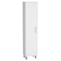 Laska 70" Tall Storage Cabinet Broom Closet With Broom Hangers,And Four Shelves White Particle Board