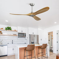 60 Inch Outdoor Ceiling Fan Without Light 3 Solid Wood Blade With Dc Motor Remote Control Brushed Nickel Metal & Wood