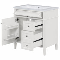 30'' Bathroom Vanity With Top Sink, Modern Bathroom Storage Cabinet With 2 Drawers And A Tip Out Drawer, Freestanding Vanity Set With Mirror Cabinet, Single Sink Bathroom Vanity 3 White Bathroom Solid Wood Mdf Resin Painted