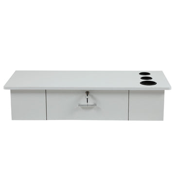 Classic Wall Mounted Styling Station With Drawer And Tool Holes, Vanity Table, Dressing Table, Equipment For Barber Beauty Spa Salon Shops, White White Particle Board