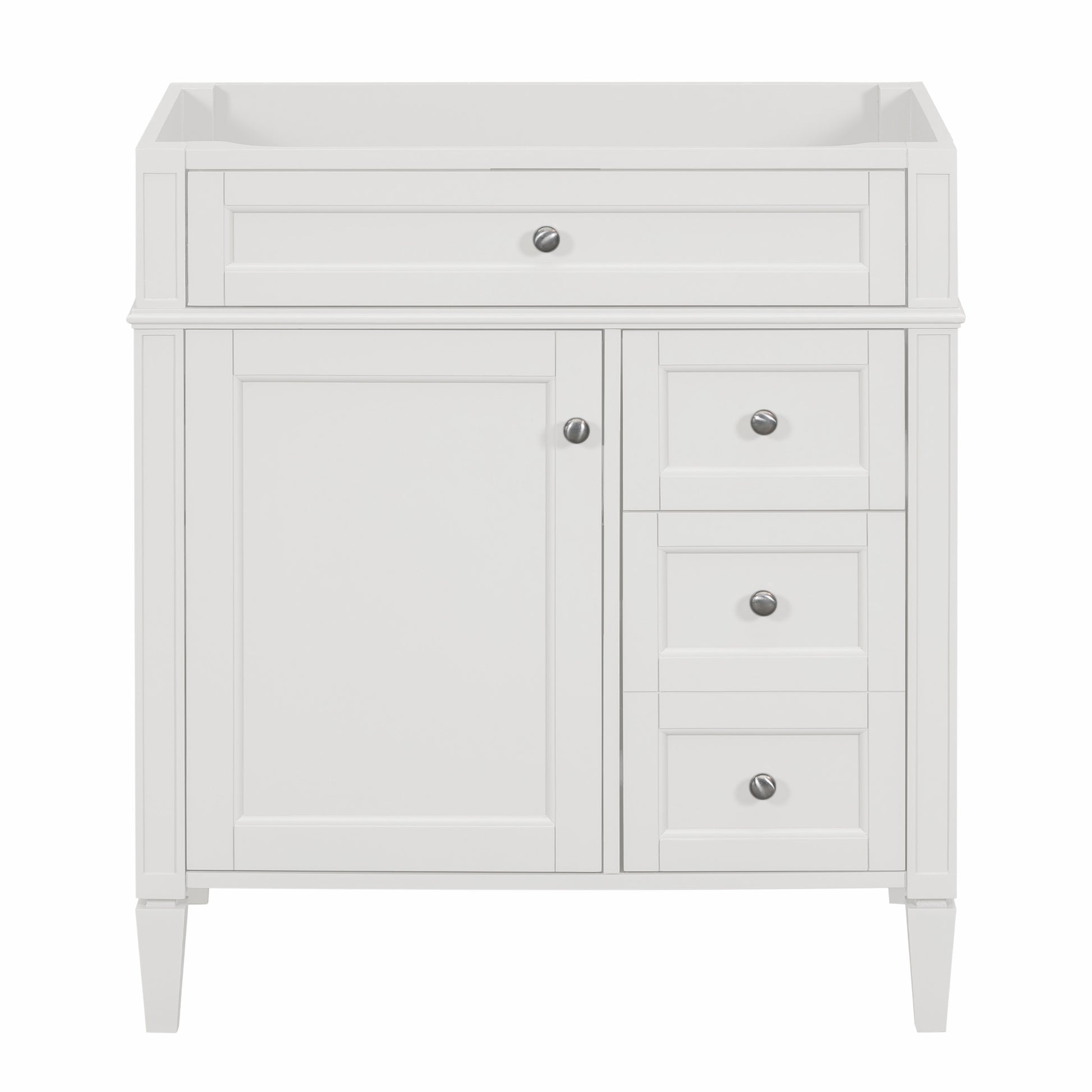 30'' Bathroom Vanity Without Top Sink, Modern Bathroom Storage Cabinet With 2 Drawers And A Tip Out Drawer Not Include Basin 3 White 1 2 Adjustable Shelves Bathroom Freestanding Solid Wood Mdf Painted