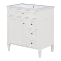 30'' Bathroom Vanity With Top Sink, Modern Bathroom Storage Cabinet With 2 Drawers And A Tip Out Drawer, Single Sink Bathroom Vanity 3 White 1 2 Adjustable Shelves Bathroom Freestanding Solid Wood Mdf Painted