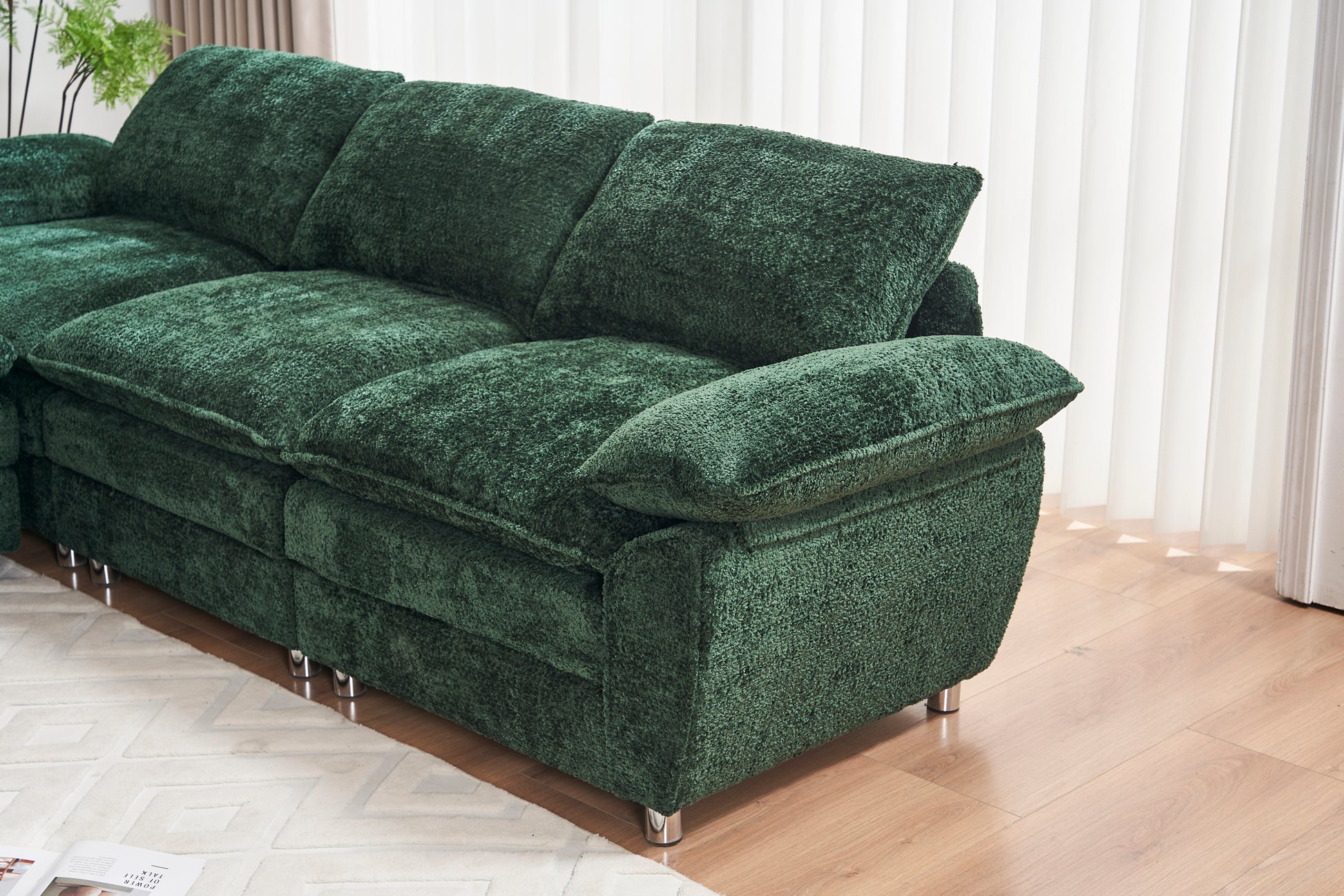 Modern Deep 3 Seat Sofa Couch With Ottoman, Polyester Sofa Sleeper Comfy Upholstered Furniture For Living Room, Apartment, Studio, Office, Green Green Polyester 3 Seat